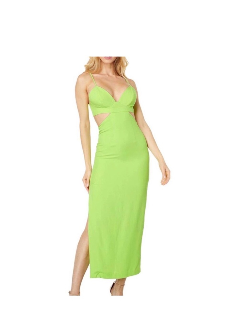 Bardot Lime Green Cutout Midi Dress with Side Slit - Picture 2 of 4